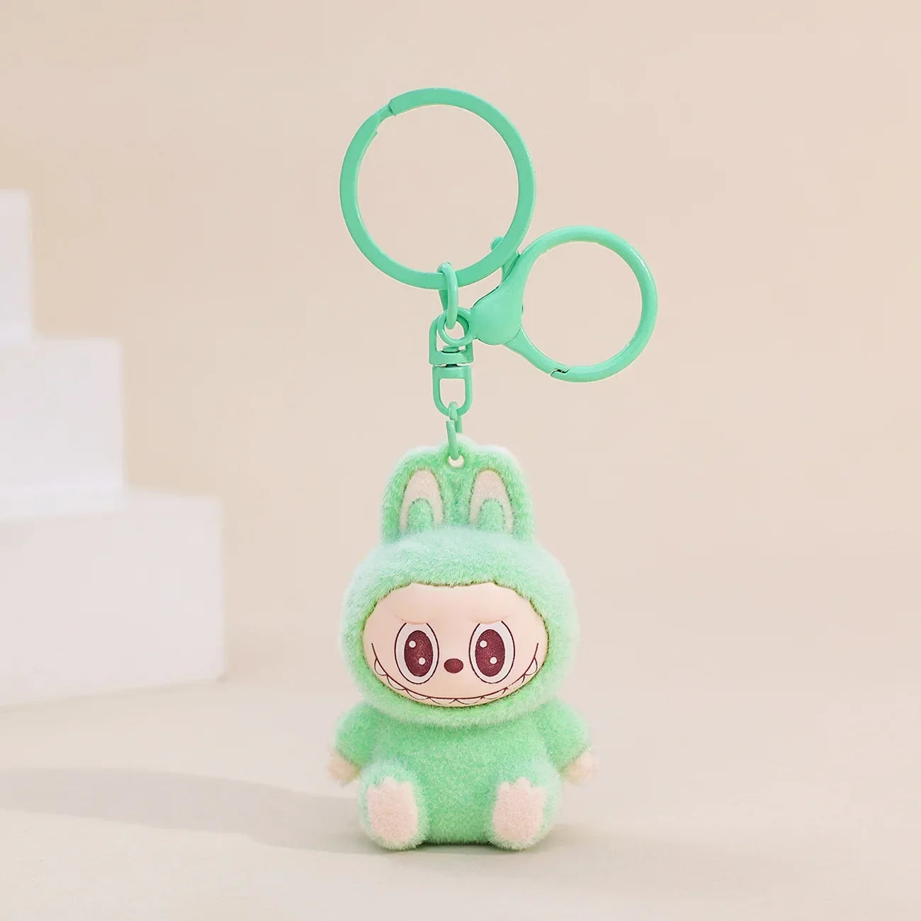 Sitting Labubu Doll Keychain External Implantation Fluff Pvc  Phone Ornaments Bag Charms Car Keychain Christmas Gifts