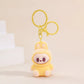 Sitting Labubu Doll Keychain External Implantation Fluff Pvc  Phone Ornaments Bag Charms Car Keychain Christmas Gifts