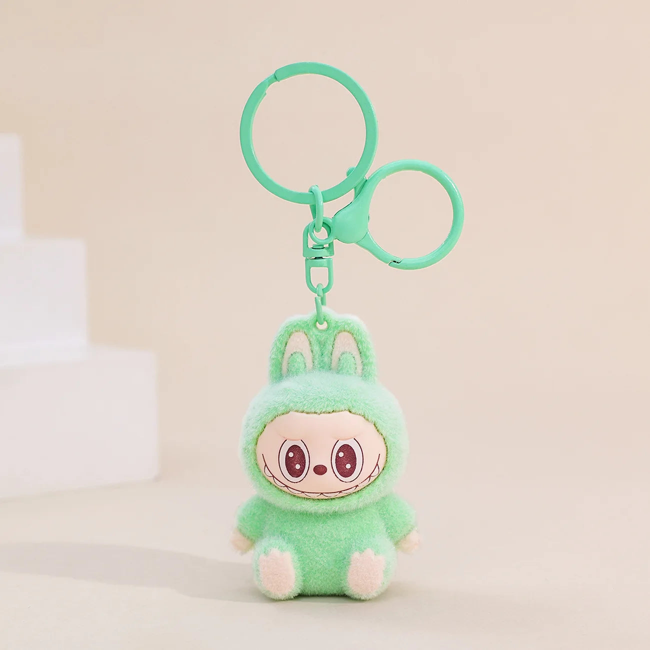 Sitting Labubu Doll Keychain External Implantation Fluff Pvc  Phone Ornaments Bag Charms Car Keychain Christmas Gifts