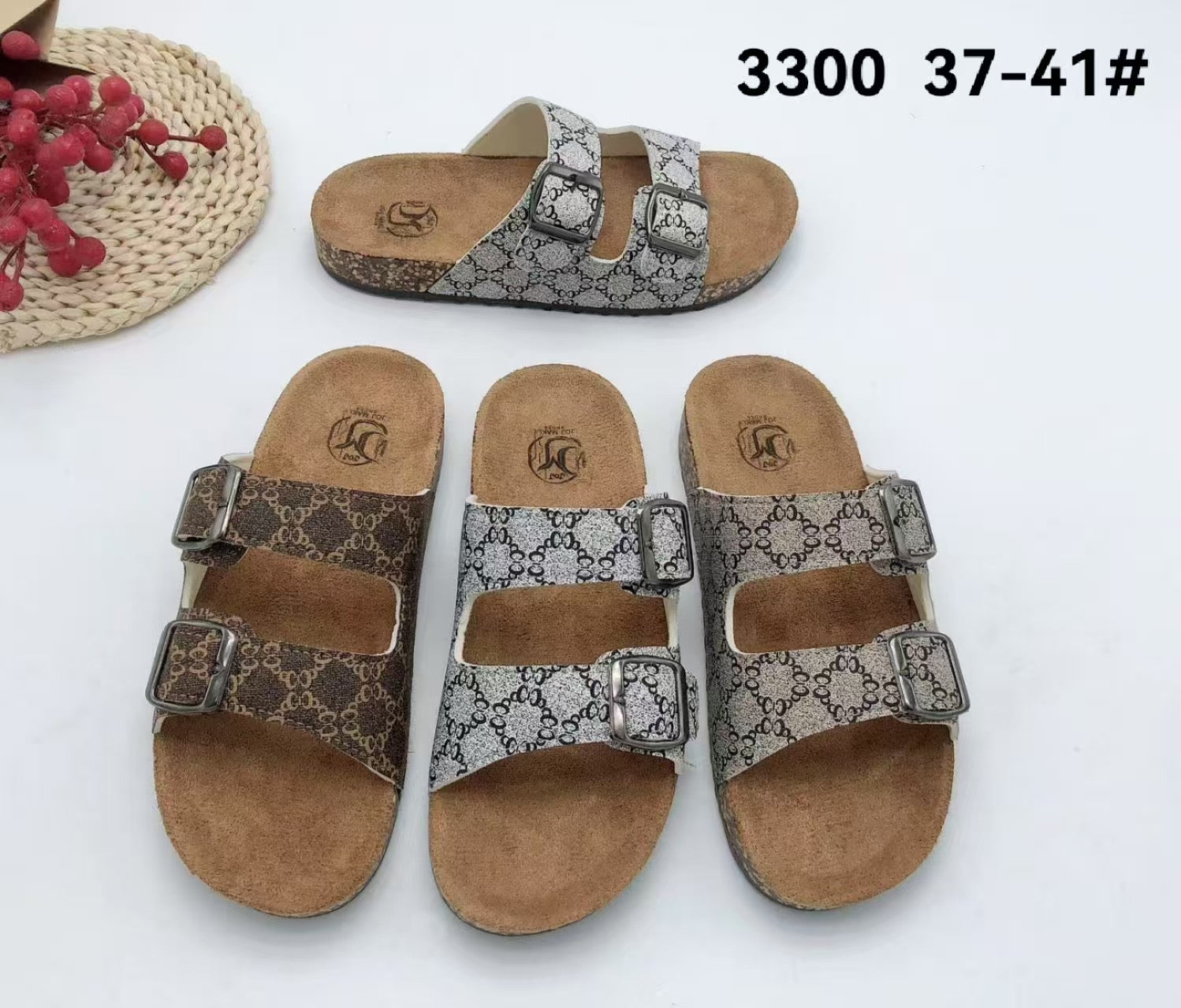 case of 30 pairs 2 of each size and color  women's Footbed Sandals – Comfortable Slip-On Slides with Arch Support