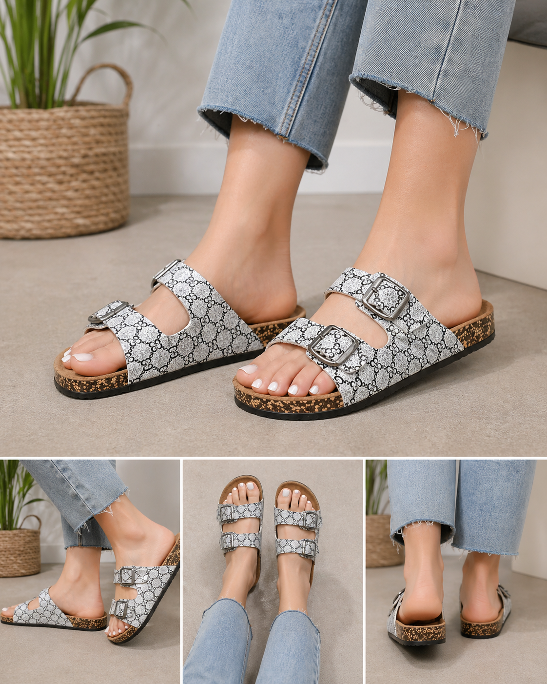 case of 30 pairs 2 of each size and color  women's Footbed Sandals – Comfortable Slip-On Slides with Arch Support