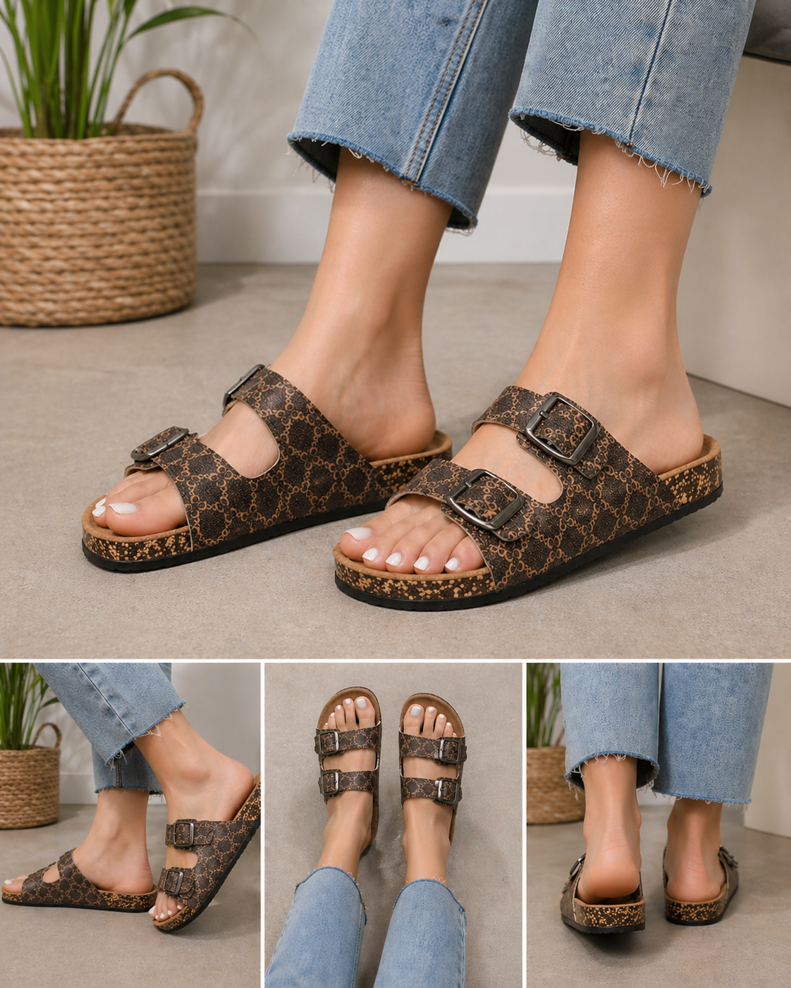 case of 30 pairs 2 of each size and color  women's Footbed Sandals – Comfortable Slip-On Slides with Arch Support