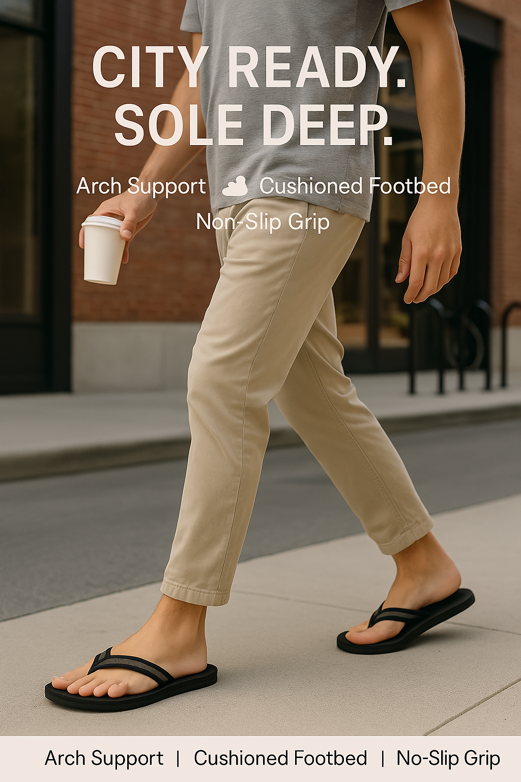 J202 Men’s Arch Support Flip Flops – Comfortable Sandals with Soft Cushion Footbed | Lightweight, Non-Slip, Shock-Absorbing EVA Flip Flops for Beach, Shower & Everyday Wear