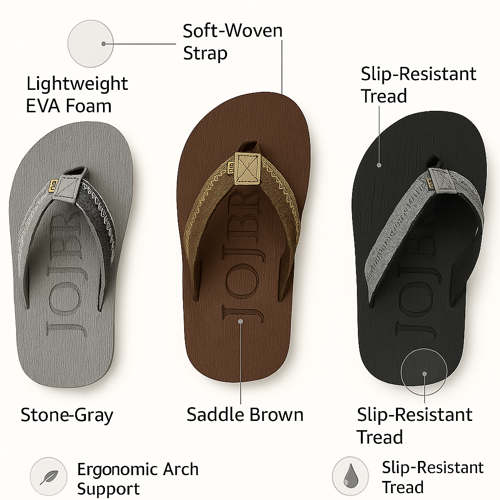 J202 Men’s Arch Support Flip Flops – Comfortable Sandals with Soft Cushion Footbed | Lightweight, Non-Slip, Shock-Absorbing EVA Flip Flops for Beach, Shower & Everyday Wear