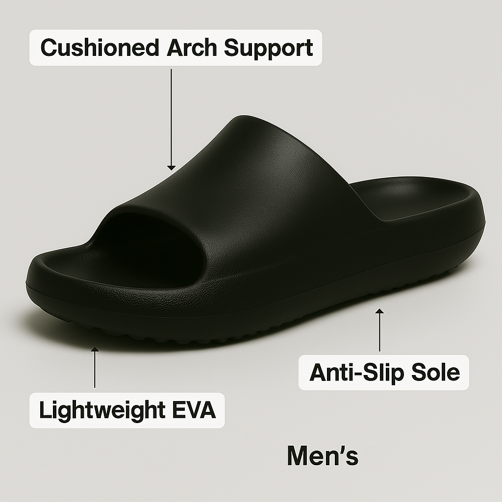 CASE OF 24 4 COLORS 5 SIZES Men’s Comfort Slide Sandals – Soft Cushion | Anti-Slip | Waterproof & Quick Dry