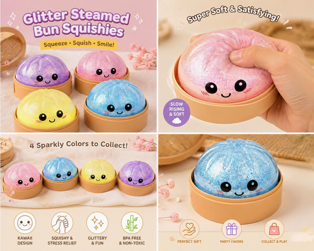 Glitter Squishy dumpling toy 12 Per Box