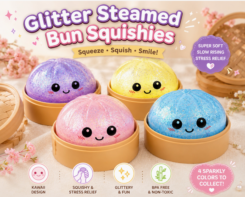 Glitter Squishy dumpling toy 12 Per Box