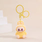 Sitting Labubu Doll Keychain External Implantation Fluff Pvc  Phone Ornaments Bag Charms Car Keychain Christmas Gifts