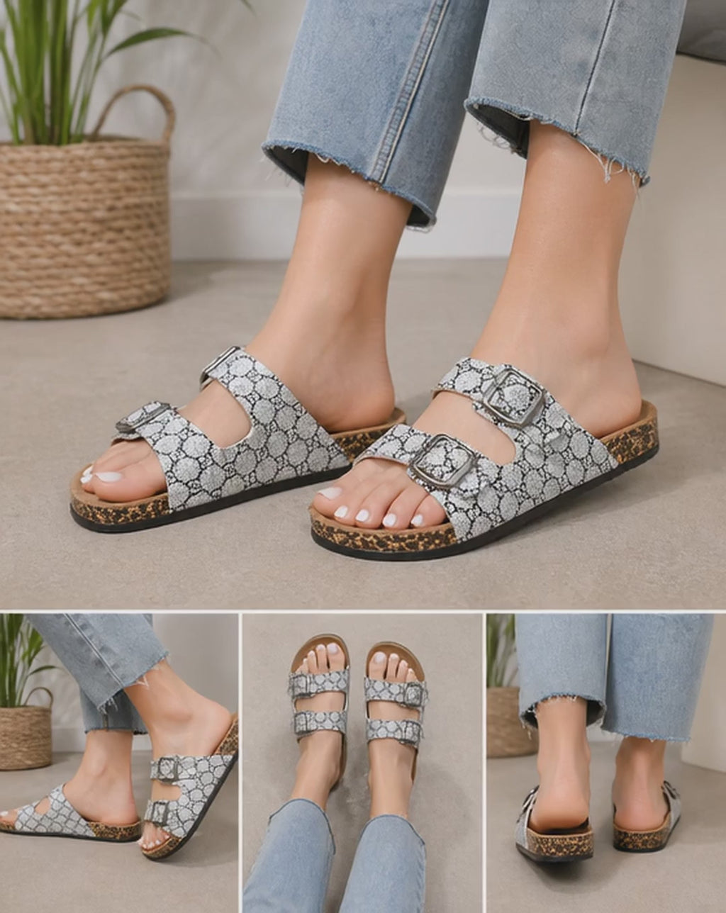 case of 30 pairs 2 of each size and color  women's Footbed Sandals – Comfortable Slip-On Slides with Arch Support